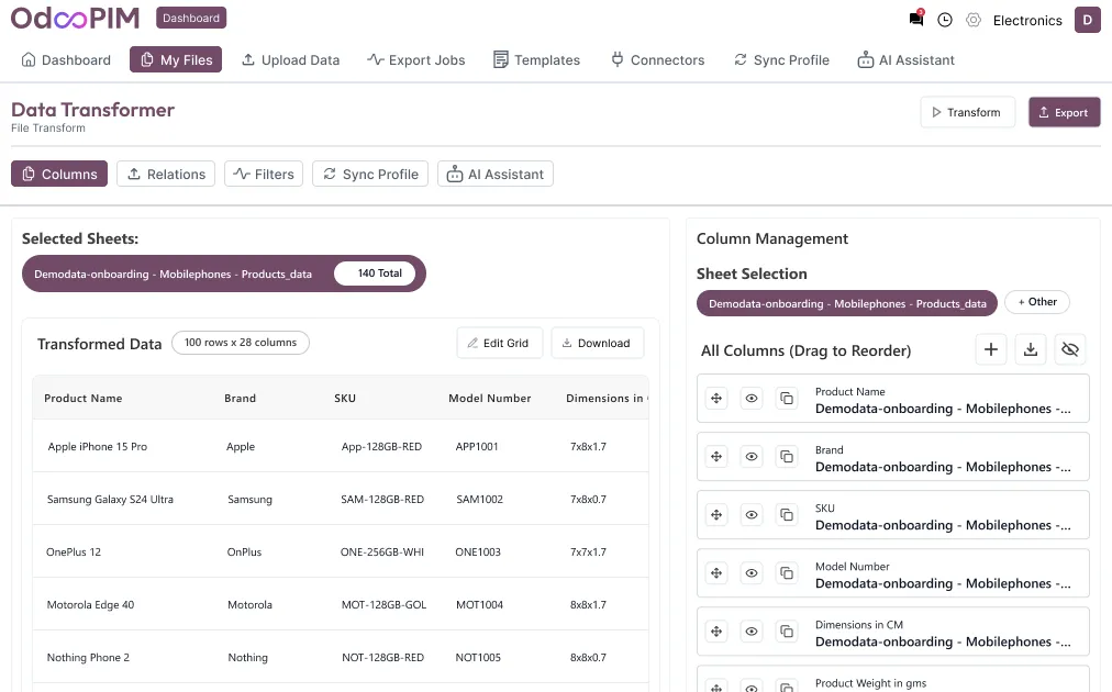 Importation et exportation sur mesure